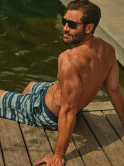 Fat Face FatFace Camber Teal Blue Stripe Swim Shorts New