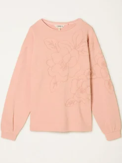 Fat Face FatFace Coral Pink Floral Embroidered Crew Sweat New