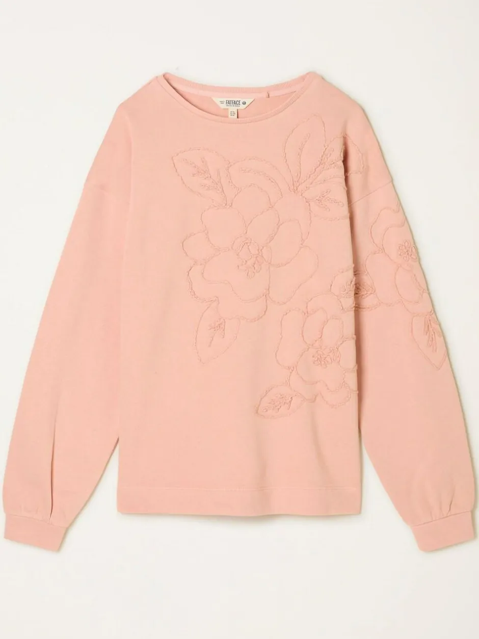 Fat Face FatFace Coral Pink Floral Embroidered Crew Sweat New