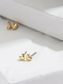 Fat Face FatFace Heart Stud Earrings Gold Tone Outlet