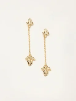 Fat Face FatFace Gold Tone Leaf Chain Earrings New