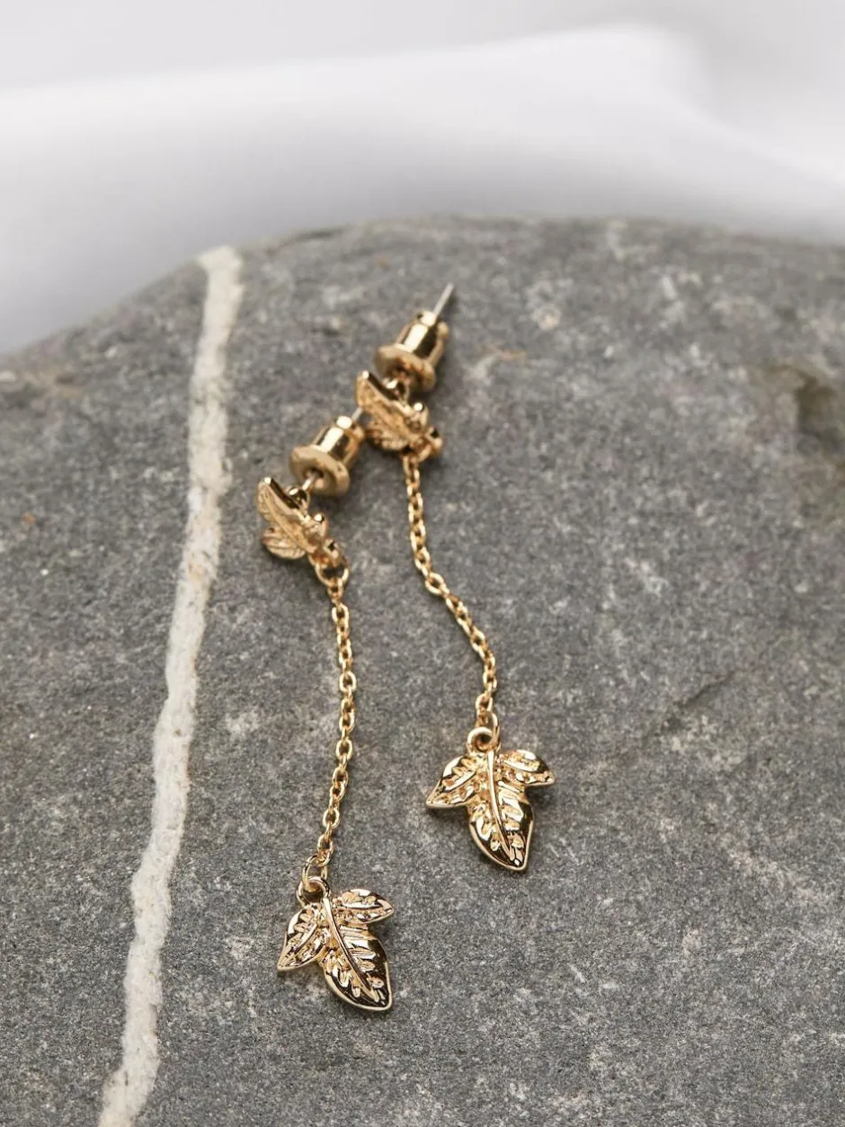 Fat Face FatFace Gold Tone Leaf Chain Earrings New