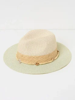 Fat Face FatFace Green Haze Colour Block Straw Fedora Hat Online