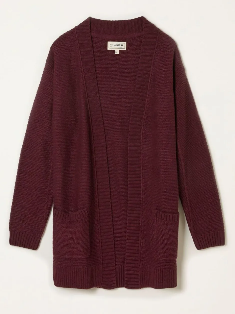 Fat Face FatFace Harriet Longline Knitted Cardigan Burgundy Red