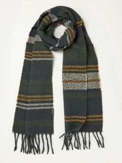 Fat Face FatFace Khaki Green Stripe Scarf Outlet