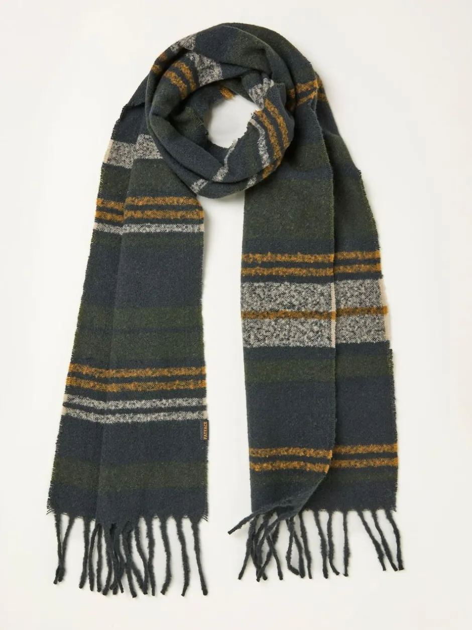 Fat Face FatFace Khaki Green Stripe Scarf Outlet