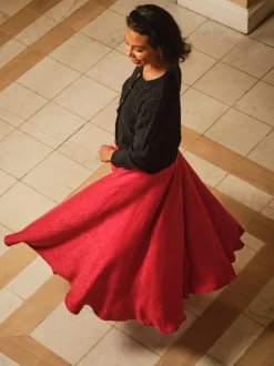 Fat Face FatFace Malia Red Jacquard Midi Skirt Best