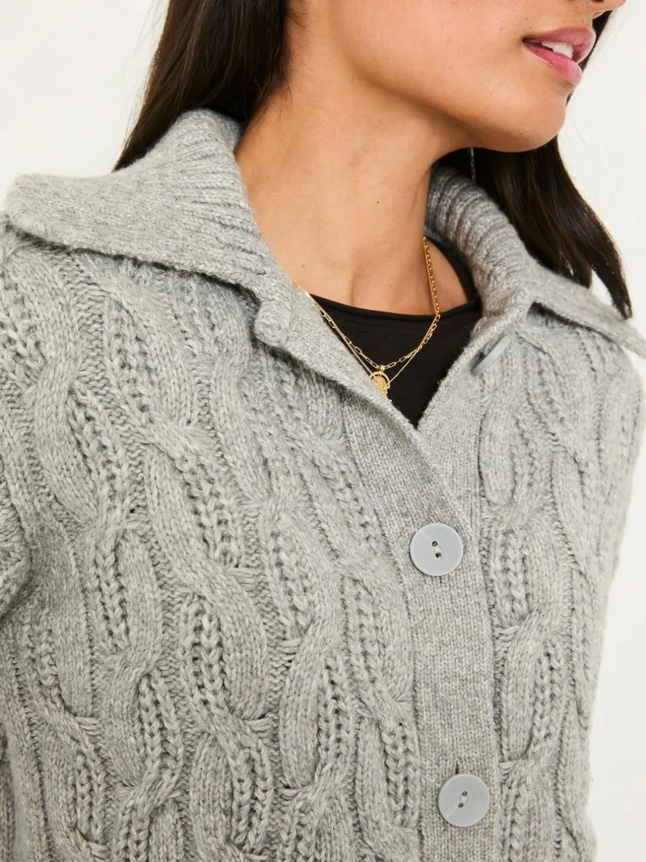 Fat Face FatFace Mari Collared Knitted Cardigan Light Grey Clearance
