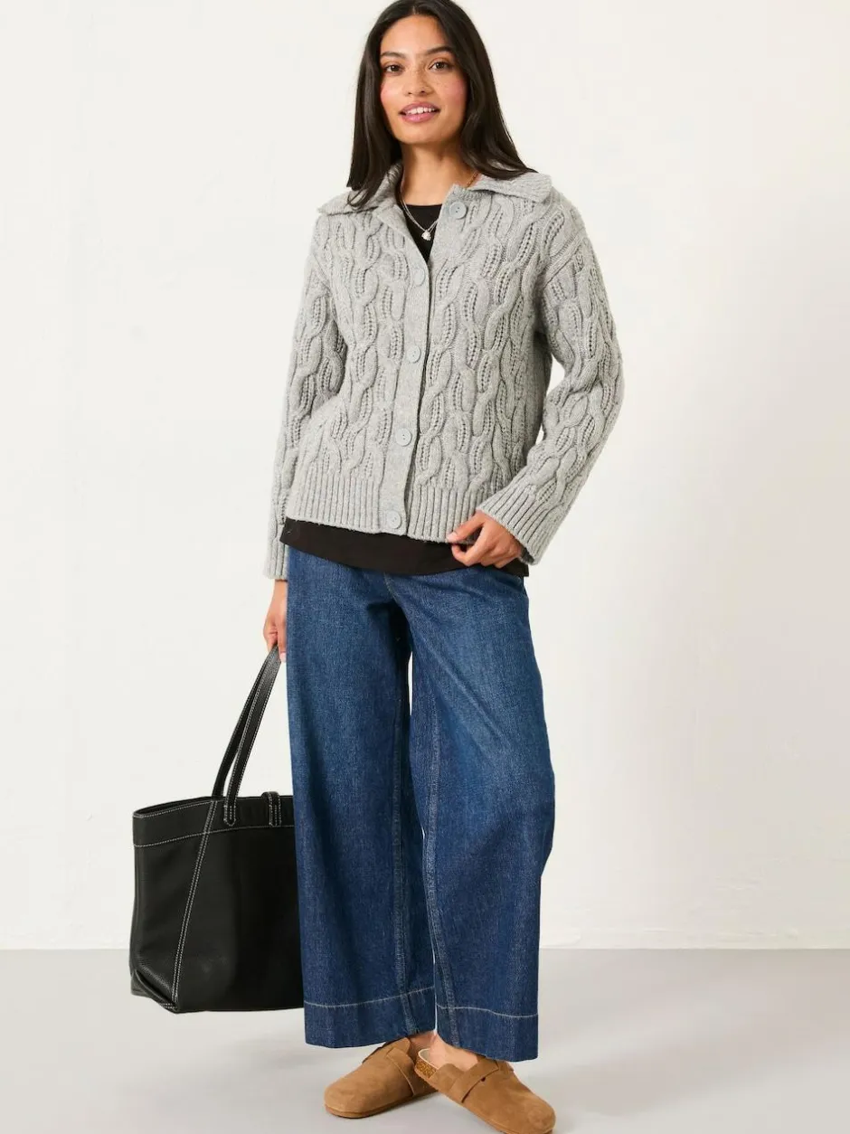 Fat Face FatFace Mari Collared Knitted Cardigan Light Grey Clearance