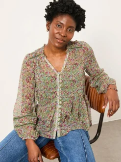 Fat Face FatFace Mel Green Ditsy Garden Blouse Discount