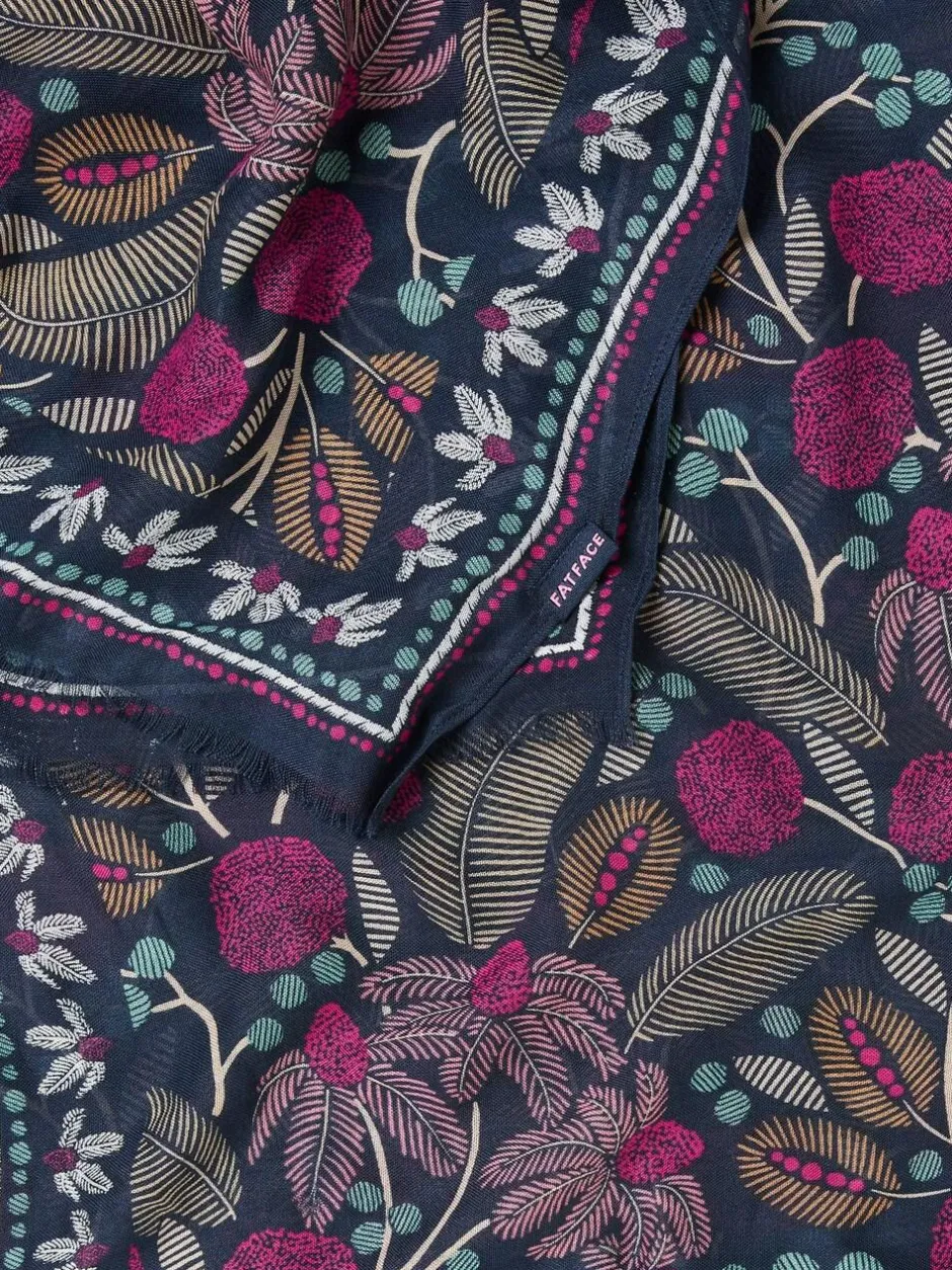 Fat Face FatFace Navy Blue Leaf Floral Printed Lightweight Scarf Outlet