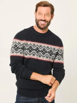 Fat Face FatFace Navy Snowflake Fairisle Knitted Crew Neck Jumper Sale