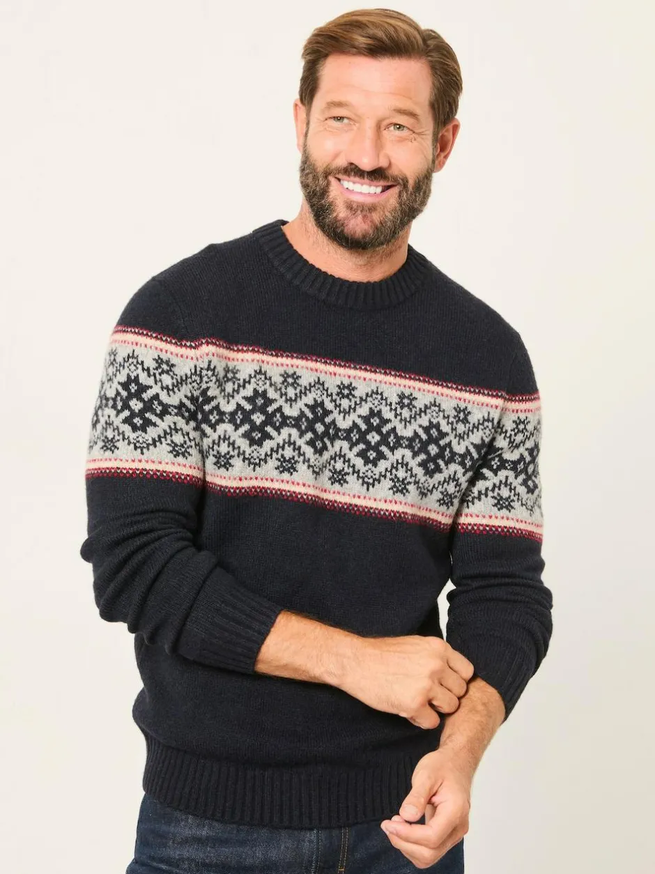 Fat Face FatFace Navy Snowflake Fairisle Knitted Crew Neck Jumper Sale