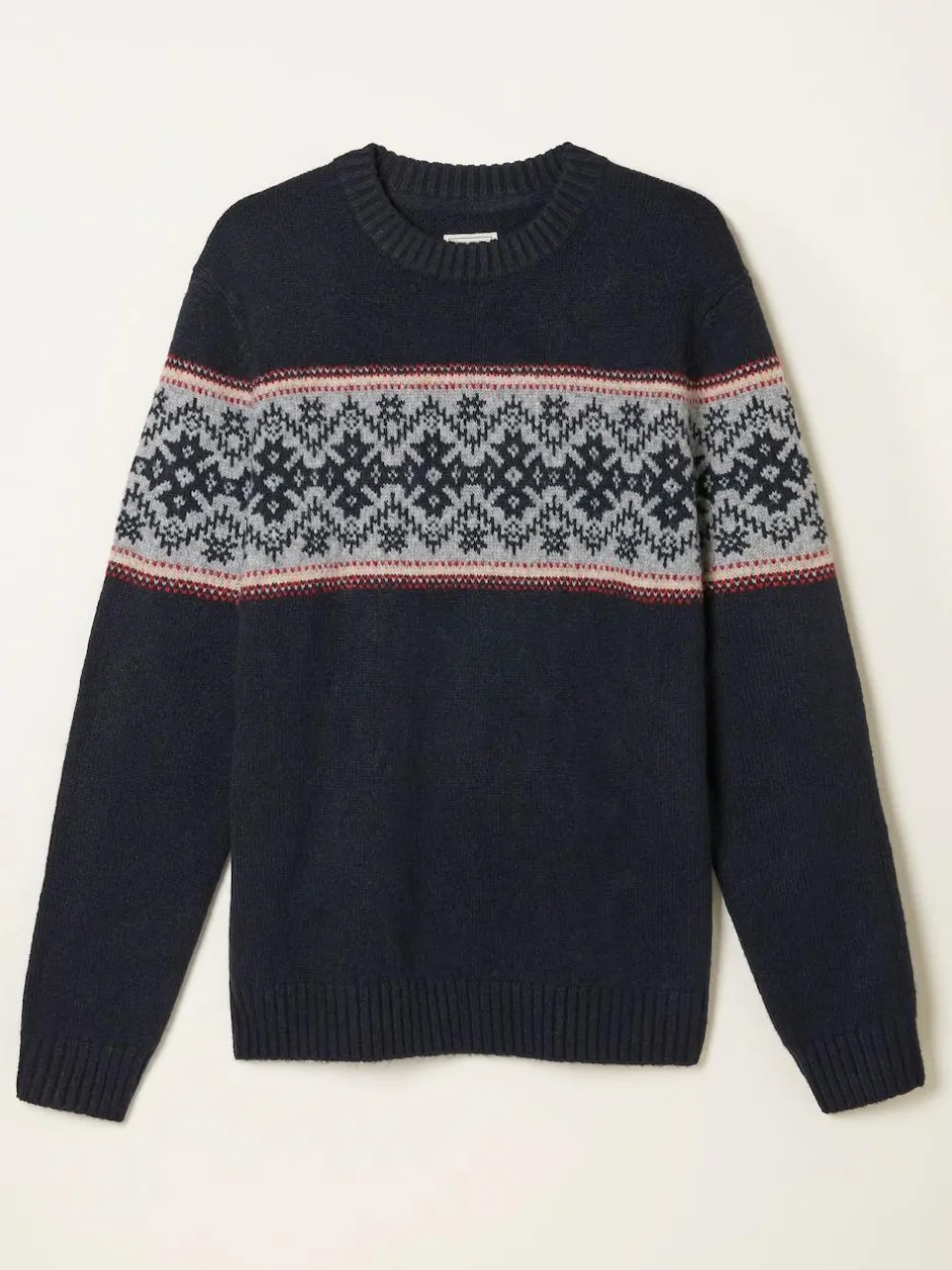 Fat Face FatFace Navy Snowflake Fairisle Knitted Crew Neck Jumper Sale