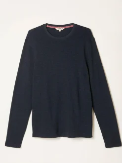 Fat Face FatFace Navy Textured Long Sleeve Crew T-Shirt Sale