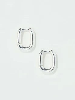 Fat Face FatFace Silver Tone Oval Huggie Hoop Earrings