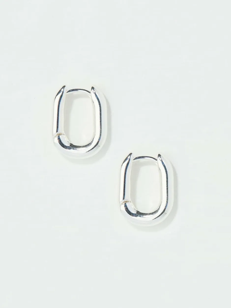 Fat Face FatFace Silver Tone Oval Huggie Hoop Earrings