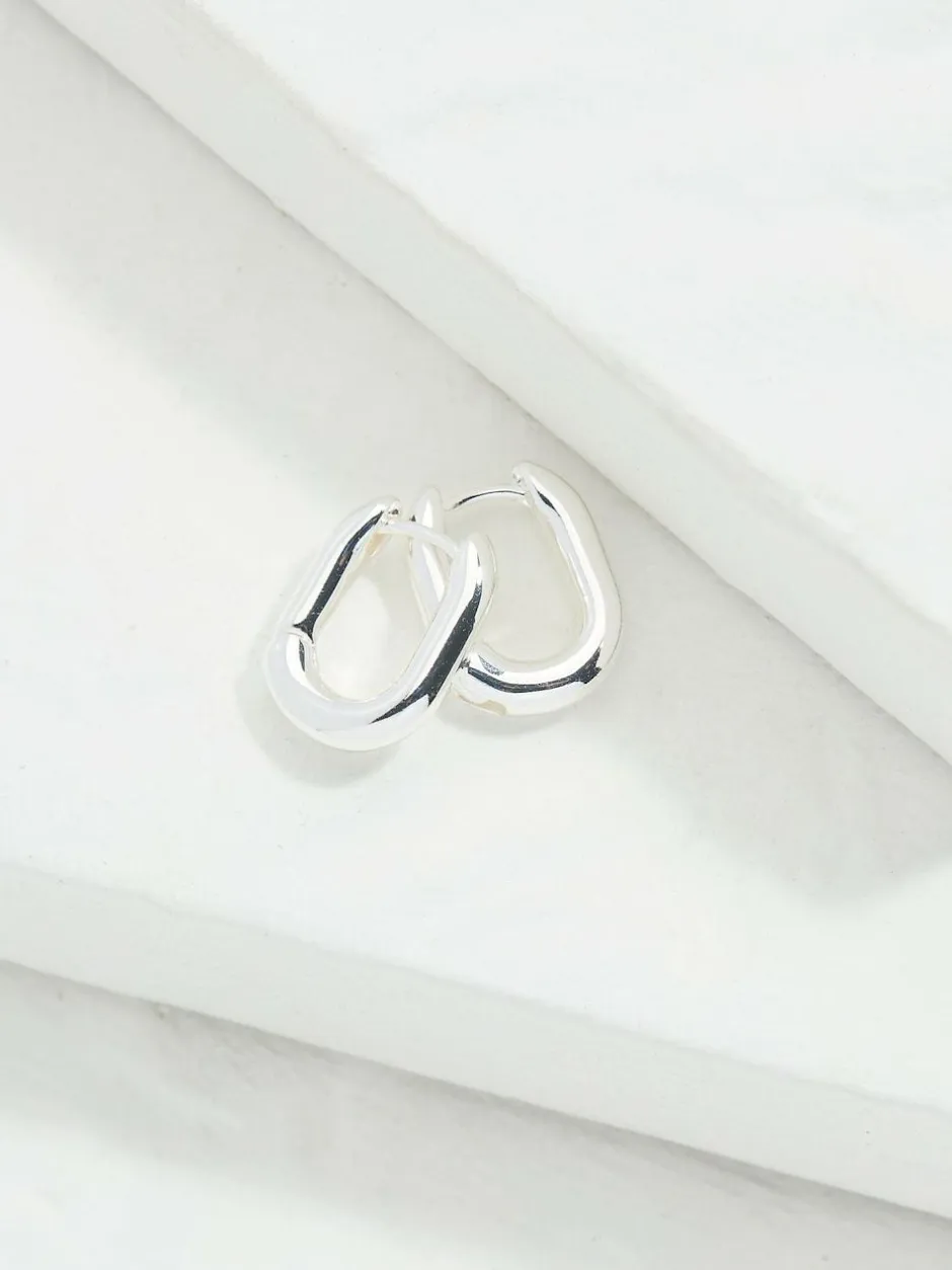 Fat Face FatFace Silver Tone Oval Huggie Hoop Earrings