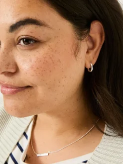 Fat Face FatFace Silver Tone Oval Huggie Hoop Earrings