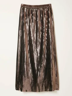 Fat Face FatFace Talia Bronze Metallic Pleated Midi Skirt Sale