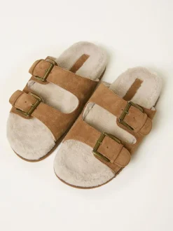 Fat Face FatFace Tan Brown Cosy Borg Lined Leather Footbed Outlet