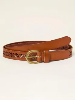 Fat Face FatFace Tan Brown Cut Out Detail Leather Belt Sale