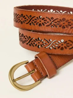 Fat Face FatFace Tan Brown Cut Out Detail Leather Belt Sale