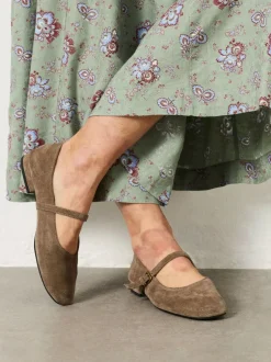 Fat Face FatFace Suede Mary Jane Flat Taupe Best