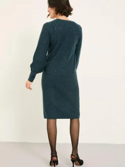 Fat Face FatFace Sparkle Knit Midi Dress Teal Blue Discount