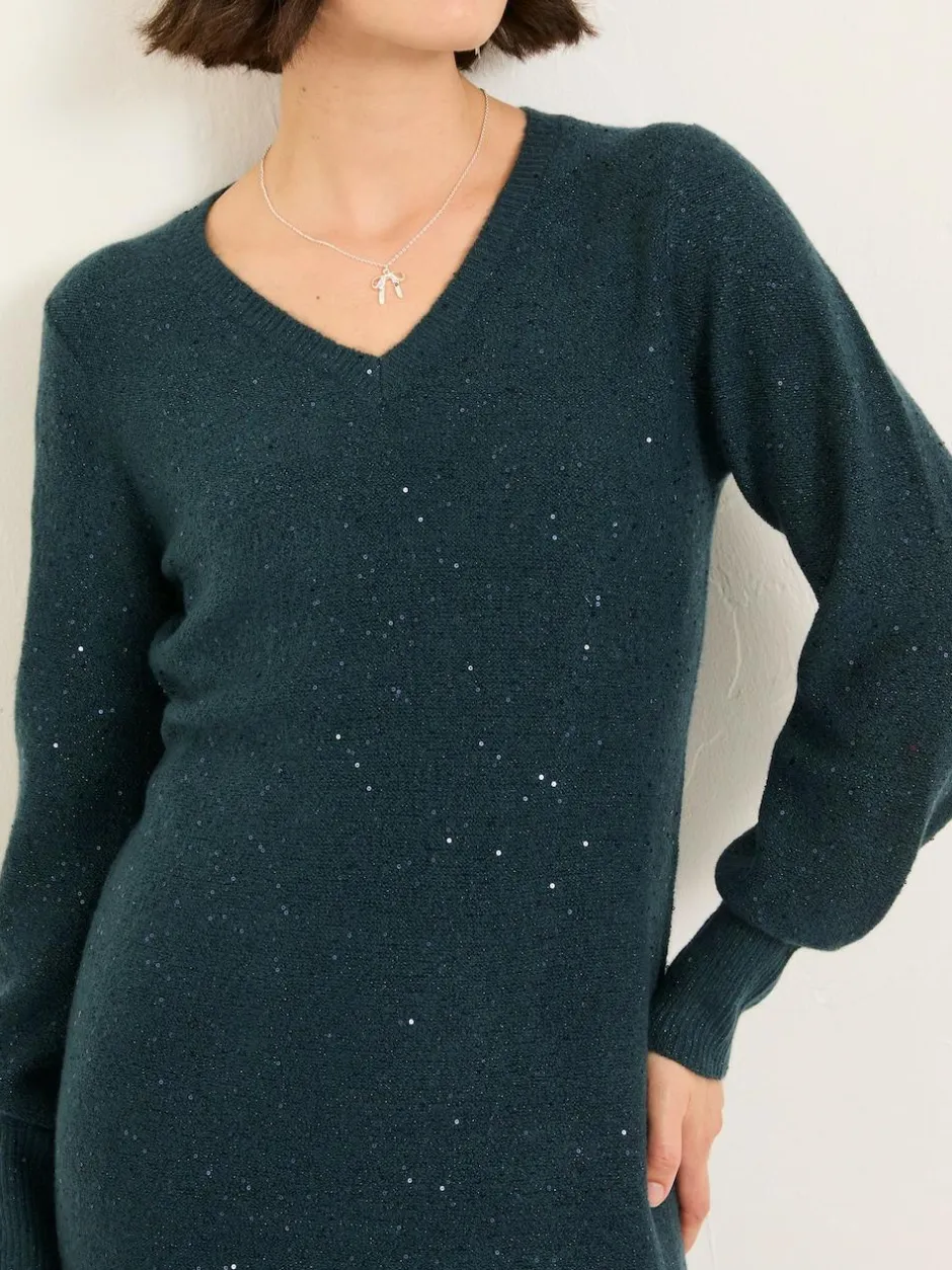 Fat Face FatFace Sparkle Knit Midi Dress Teal Blue Discount