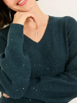 Fat Face FatFace Sparkle Knit Midi Dress Teal Blue Discount