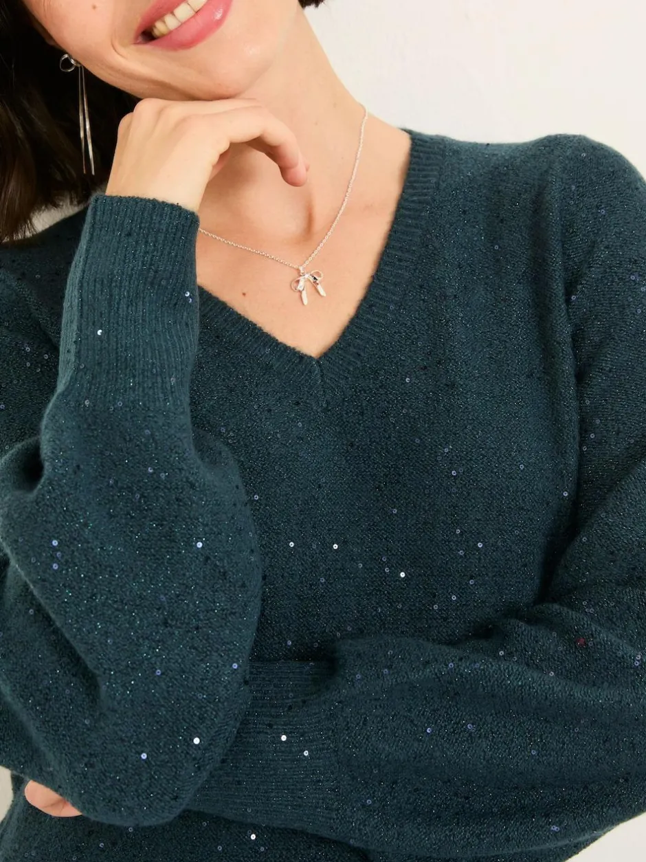 Fat Face FatFace Sparkle Knit Midi Dress Teal Blue Discount