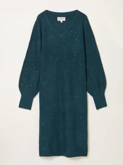 Fat Face FatFace Sparkle Knit Midi Dress Teal Blue Discount