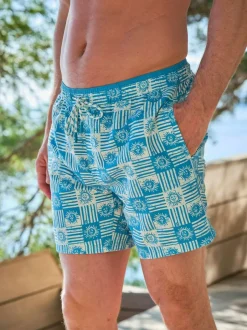 Fat Face FatFace Trevose Swim Shorts Blue Tile Print New