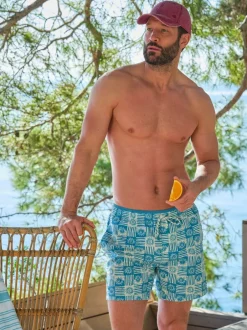 Fat Face FatFace Trevose Swim Shorts Blue Tile Print New