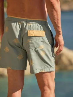 Fat Face FatFace Trevose Swim Shorts Green Sun Print Hot