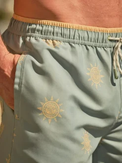 Fat Face FatFace Trevose Swim Shorts Green Sun Print Hot