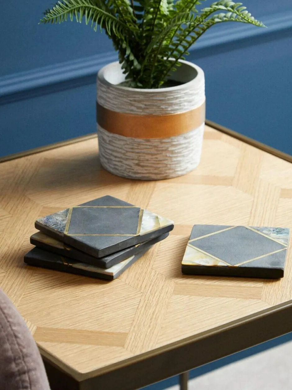 Fifty Five South Set of 4 Black/Gold Oriana Coasters Outlet