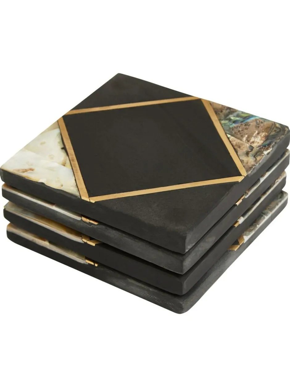 Fifty Five South Set of 4 Black/Gold Oriana Coasters Outlet