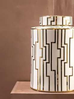 Fifty Five South White/Gold Kya Ceramic Jar with Lid Outlet