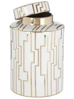 Fifty Five South White/Gold Kya Ceramic Jar with Lid Outlet