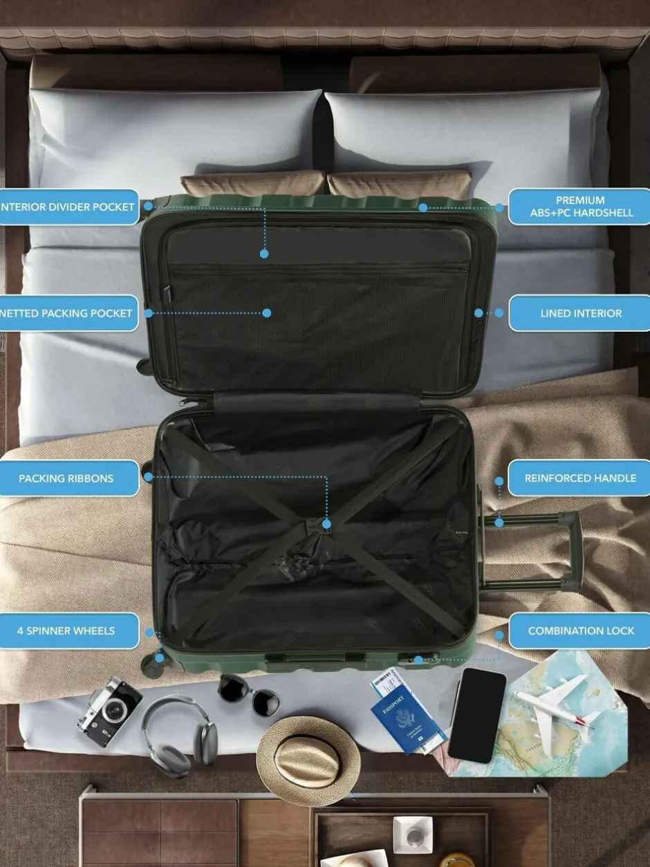 CABIN PRO Flight Knight Medium Green Check In & Small Carry On Hardcase Travel Suitcases Set Of 2 Best