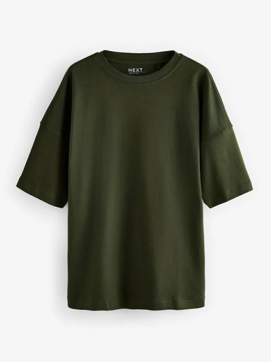 Next Forest Green Relaxed Fit Heavyweight Longline T-Shirt Best