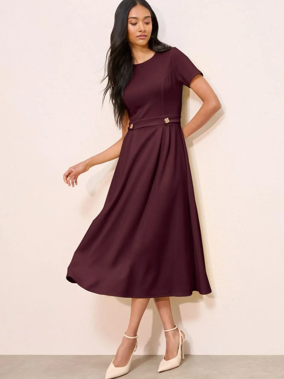 Friends Like These Tab Detail Short Sleeve Midi Tailored Dress Berry Red Hot