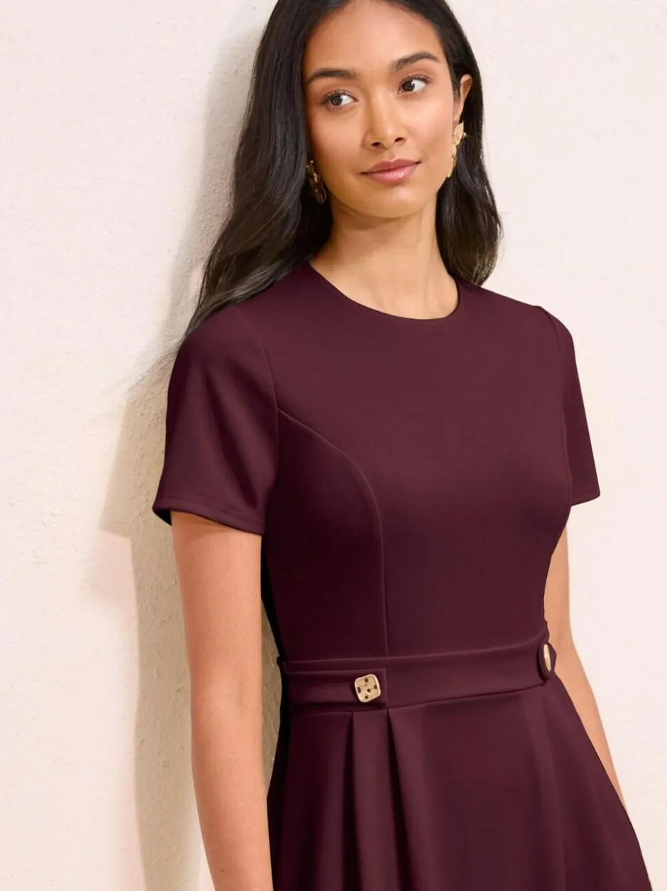 Friends Like These Tab Detail Short Sleeve Midi Tailored Dress Berry Red Hot