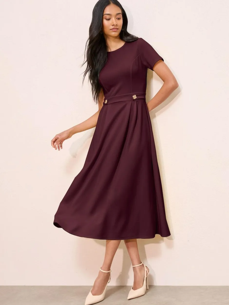 Friends Like These Petite Tab Detail Short Sleeve Midi Tailored Dress Berry Red Hot