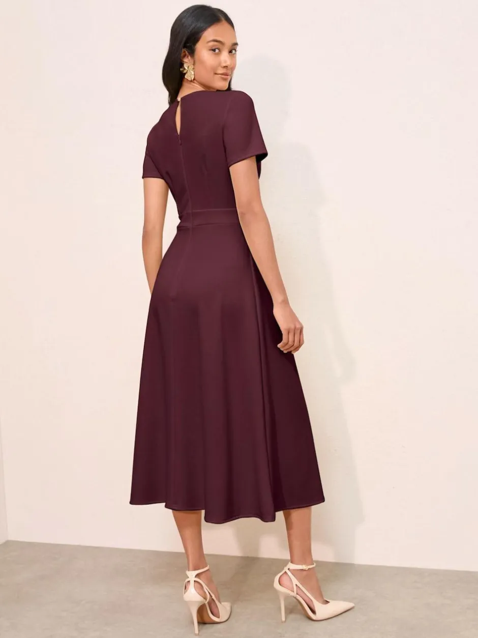 Friends Like These Petite Tab Detail Short Sleeve Midi Tailored Dress Berry Red Hot