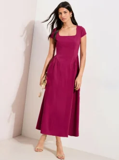 Friends Like These Square Neck Sculpting Stretch Midaxi Dress Berry Red Discount
