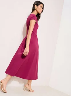 Friends Like These Square Neck Sculpting Stretch Midaxi Dress Berry Red Discount