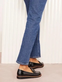 Friends Like These Black Wide Fit Comfort Patent Faux Leather Flat Loafers Discount